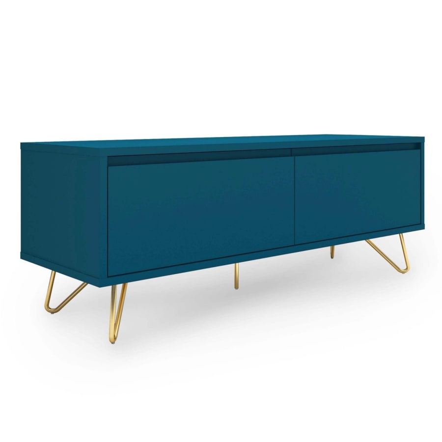 Meuble TV XXL bleu compos&eacute; de 1 tiroir et 1 porte design